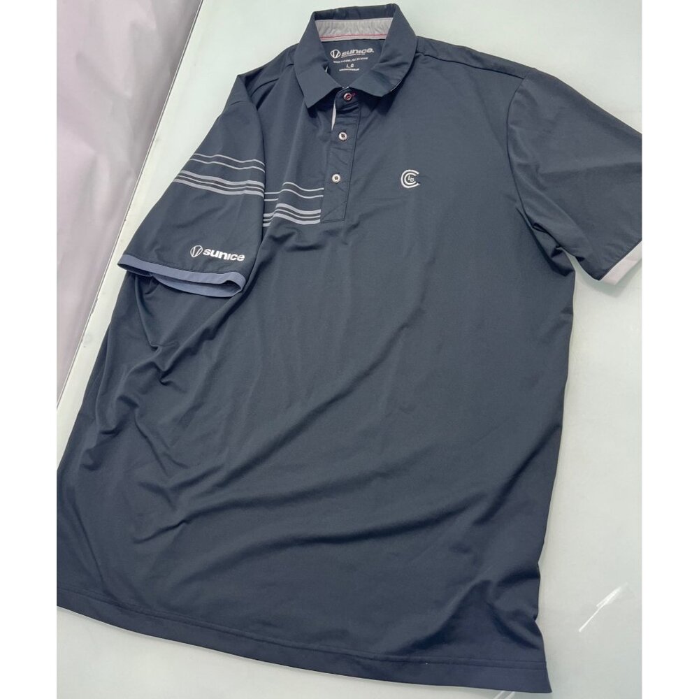 Sunice Men Golf Polo Shirt Black Gray Short Sleeve Lightweight Stretch Large L